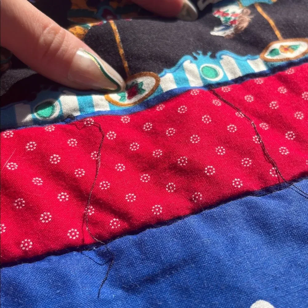 Vintage Carousel Animal Horse Print Quilt Homemade Small Throw Lap Blanket